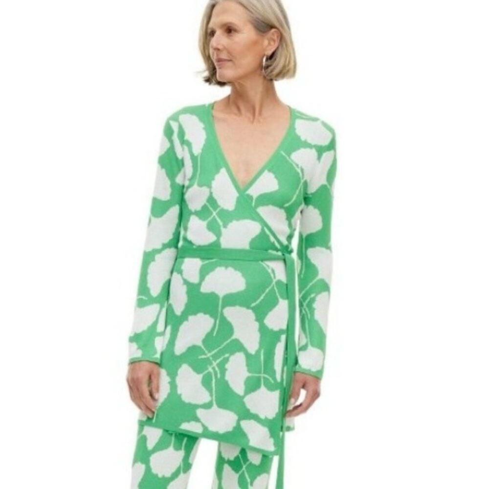 Diane Von Furstenberg x Target Ginkgo Green Long Cardigan Knit Wrap Sweater New - Picture 10 of 12